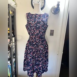 Anne Klein Navy Sleeveless Dress with Red & White Geometric Print Size 8
